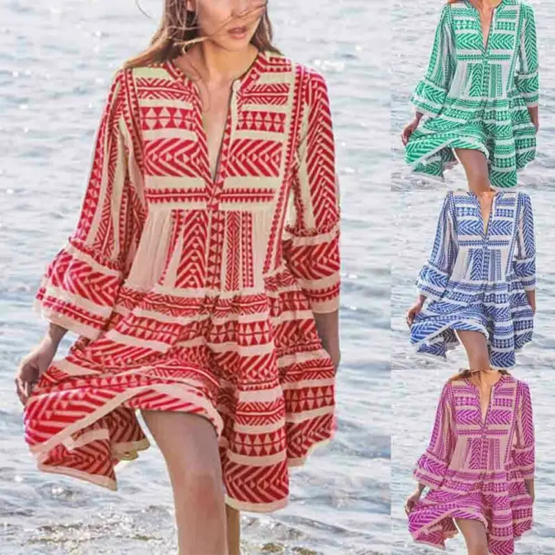 Женское летнее свободное платье Топы Праздничная пляжная одежда свободного кроя