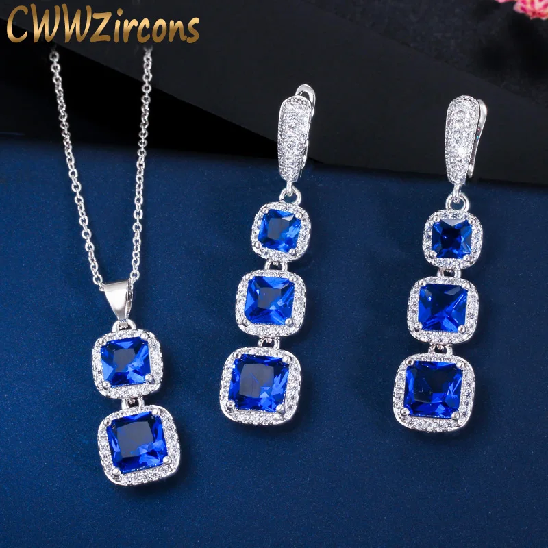 CWWZircons Elegant Square Royal Blue Cubic Zirconia Dangle Drop Earrings Pendant Necklace Ladies Costume Jewelry Sets T354
CWWZircons Elegant Square Royal Blue Cubic Zirconia Dangle Drop Earrings Pendant Necklace Ladies Costume Jewelry Sets T354