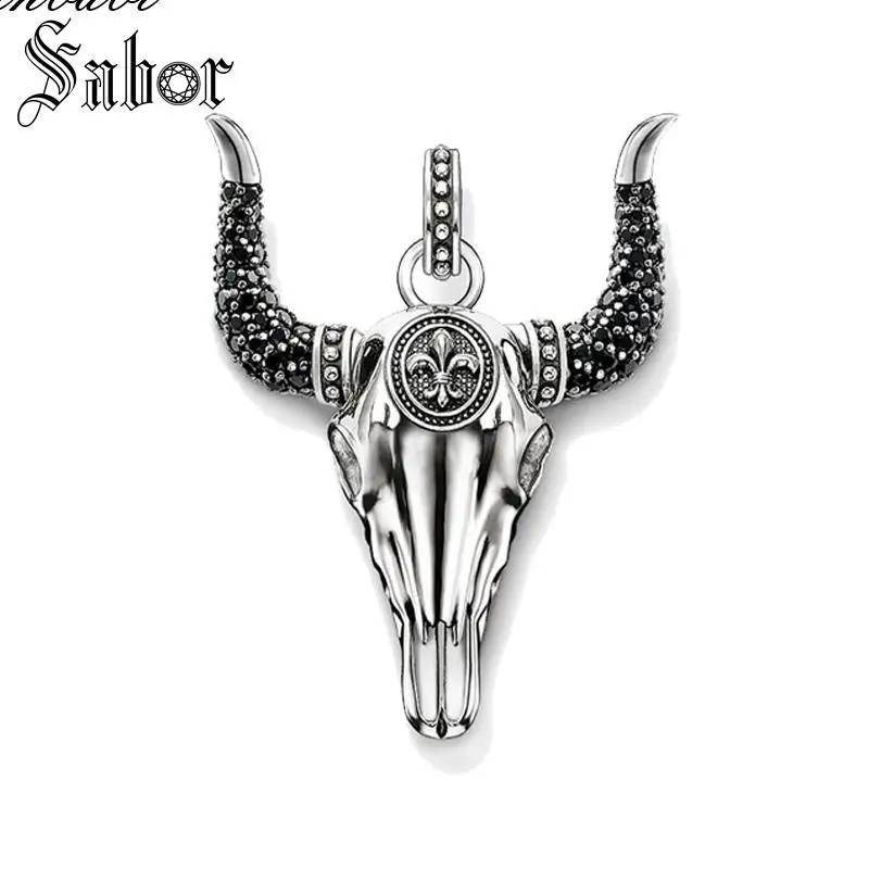 Кулон Bull Skull Fluer de Lis серебряный цвет черный для женщин модные ювелирные изделия