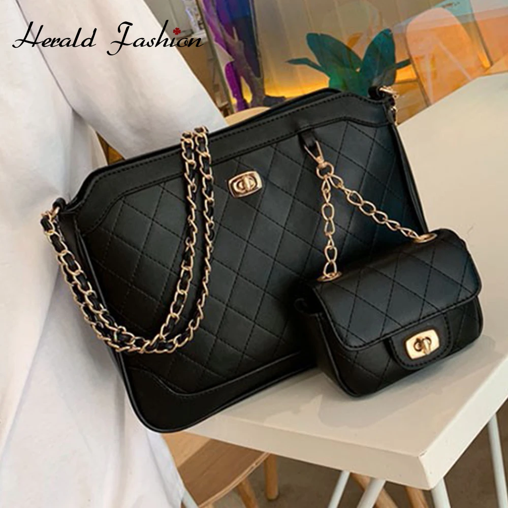 Herald Fashion 2 Pcs/set Diamond Lattice Handbag Set Quality luxury PU Leather Chain Women Designer Large Shoulder Bags 2019
Herald Fashion 2 Pcs/set Diamond Lattice Handbag Set Quality luxury PU Leather Chain Women Designer Large Shoulder Bags 2019