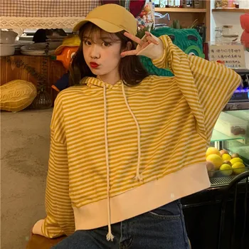 Spring Autumn Fashion Hooded Tops Korean Warm Long Sleeve Stripes Plus Size Casual Loose Short Simple Sweatshirt Girl O30
Spring Autumn Fashion Hooded Tops Korean Warm Long Sleeve Stripes Plus Size Casual Loose Short Simple Sweatshirt Girl O30
