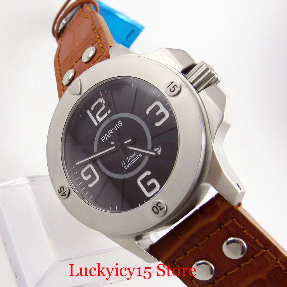 PARNIS Self Winding Wristwatch Men Date 47mm Stainless Steel Watch Case Automatic Movement Brown Leather Strap
PARNIS Self Winding Wristwatch Men Date 47mm Stainless Steel Watch Case Automatic Movement Brown Leather Strap