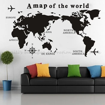 

World Map Nautical Vinyl Wall Decal Big Map Compass Home Living Room Bedroom Office Art Deco Map Poster Waterproof Mural 2DT15