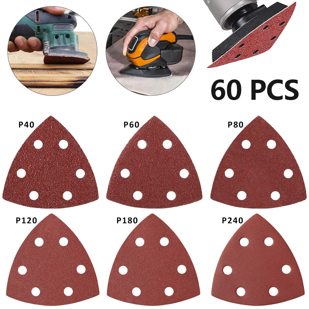 60PCS 6 Hole Sanding Discs Grit 40-240 Triangular High Quality Sand Abrasive Paper Sheets for Polishing Furniture and Metal
60PCS 6 Hole Sanding Discs Grit 40-240 Triangular High Quality Sand Abrasive Paper Sheets for Polishing Furniture and Metal