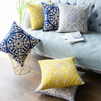 Navy Yellow Grey Euro Rope Embroidery Cushion Cover Home Decoration Linen Cotton Boho Style Ethnic Pillow Cover 50x50cm Pillow 
Navy Yellow Grey Euro Rope Embroidery Cushion Cover Home Decoration Linen Cotton Boho Style Ethnic Pillow Cover 50x50cm Pillow