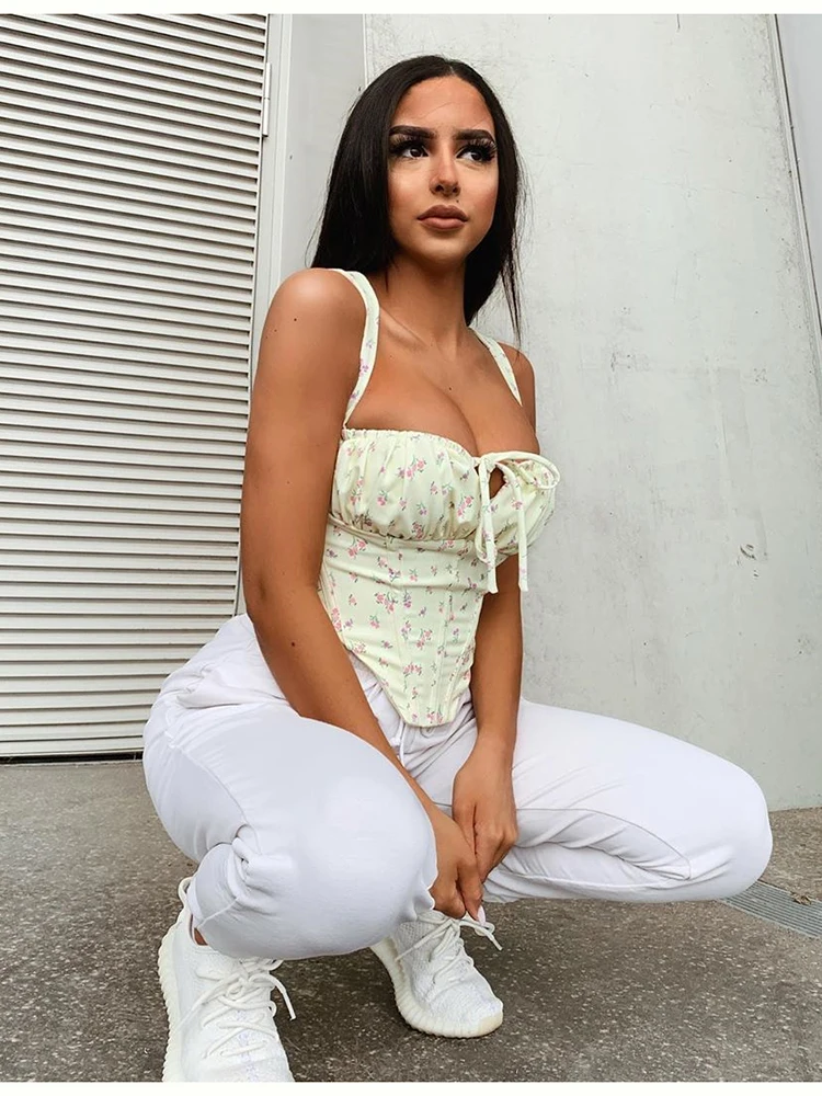 FREE SHIPPING Floral Corset Crop Top Print OUT0871