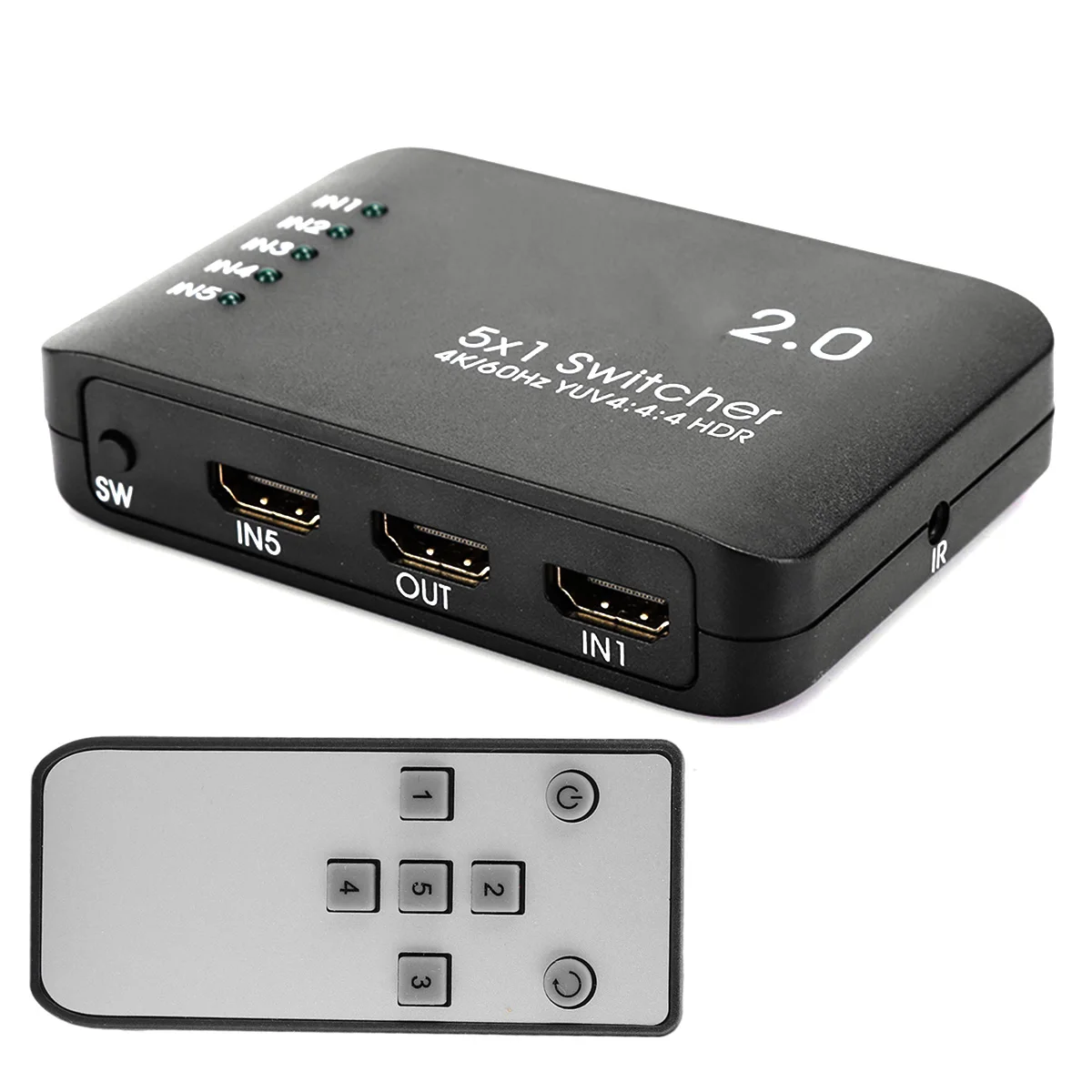 5 In 1 HDMI Switcher Converter 4K HD 60Hz HDMI2.0 Splitter Switcher With Infrared Receiver Remote Control For TV Projector STB
5 In 1 HDMI Switcher Converter 4K HD 60Hz HDMI2.0 Splitter Switcher With Infrared Receiver Remote Control For TV Projector STB
