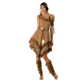 

Halloween Native Indians Princess Goddess Cosplay Costume Tassel Indian Tribal Stage Performance Dance Dress