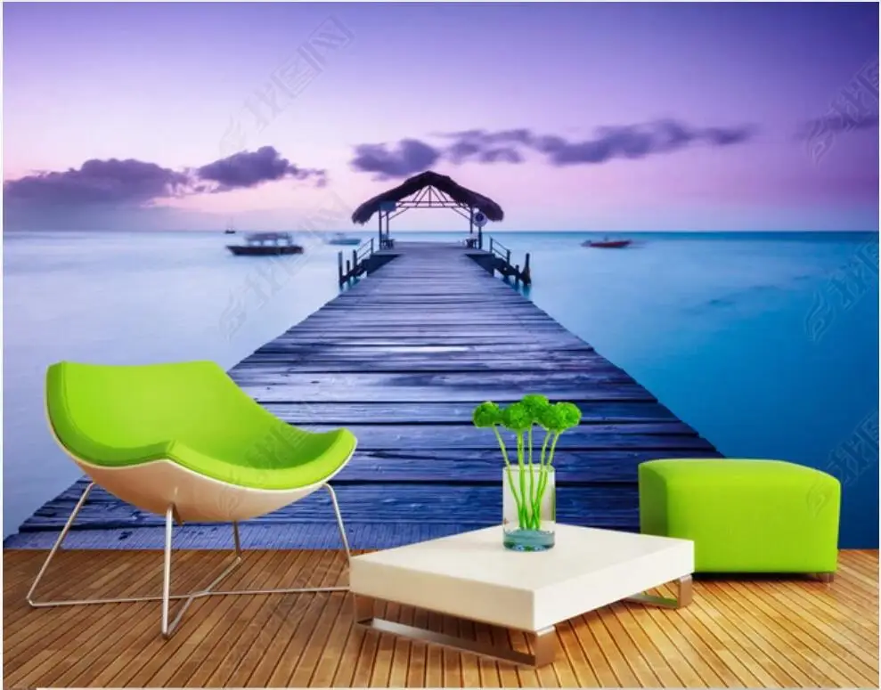 

Custom mural 3d photo wallpaper Maldives wooden bridge seascape at dusk home decor living room wallpaper for walls 3 d