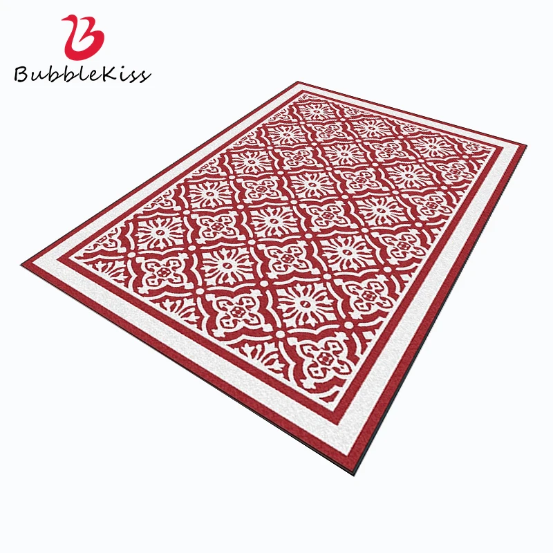 

Bubble Kiss Carpet for Home Living Room Retro Red Geometric Pattern Bedroom Decor Area Rug Anti-wrinkle Bedside Soft Floor Mat