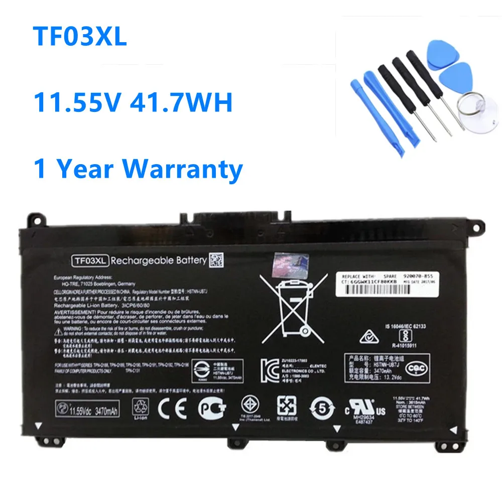 TF03XL Battery For HP Pavilion 15-CC 14-bf033TX 14-bf108TX 14-bf008TU HSTNN-UB7J TPN-Q188 TPN-Q189 TPN-Q190 Q191 TF03 
TF03XL Battery For HP Pavilion 15-CC 14-bf033TX 14-bf108TX 14-bf008TU HSTNN-UB7J TPN-Q188 TPN-Q189 TPN-Q190 Q191 TF03