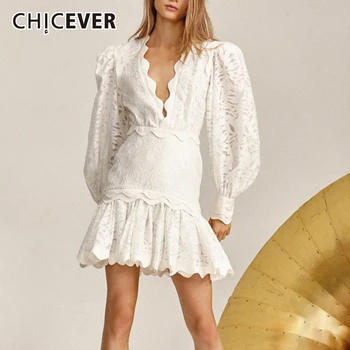 CHICEVER Patchwork Ruffles Hollow Out Dresses For Women V Neck Lantern Long Sleeve High Waist Mini Dress Female 2020 Fashion New
CHICEVER Patchwork Ruffles Hollow Out Dresses For Women V Neck Lantern Long Sleeve High Waist Mini Dress Female 2020 Fashion New