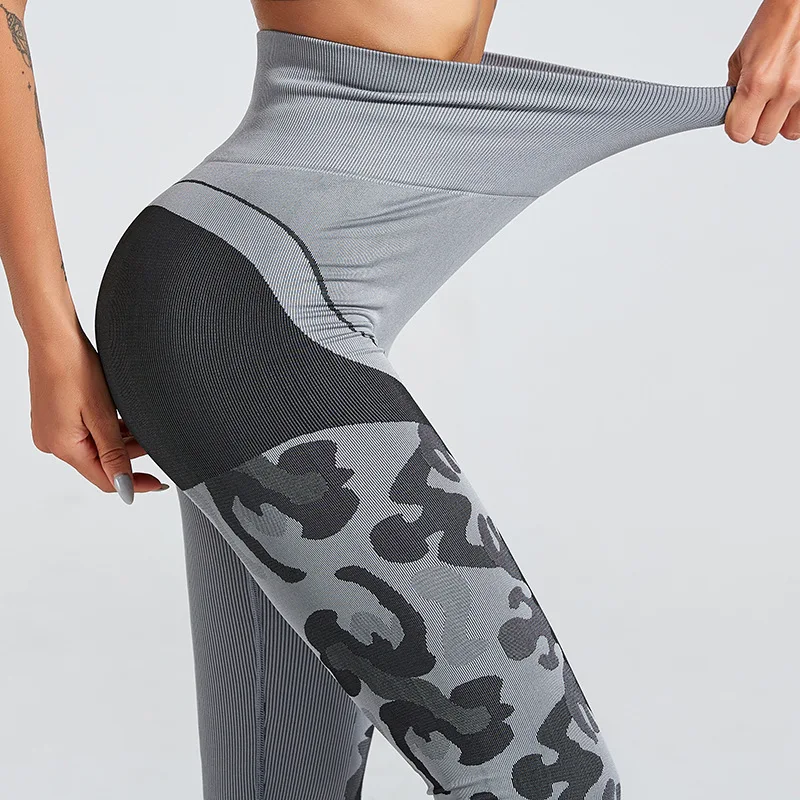 

DORISEA High Waist Seamless Yoga Pants Female Hip Sexy Camouflage Hollow Fitness Pants Running Sports Fitness Tights