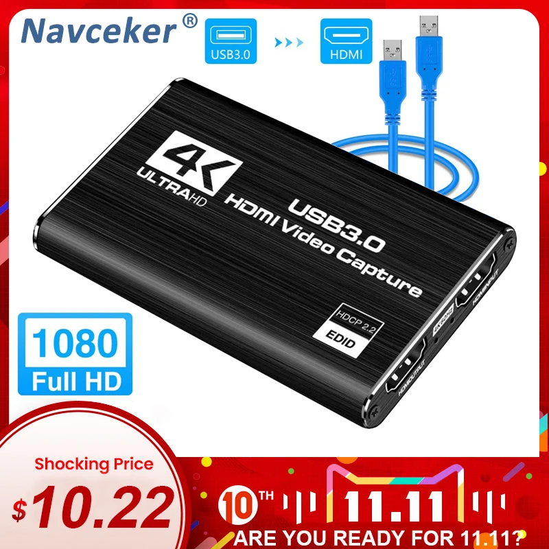 2020 USB3.0 HDMI 4K 60Hz Video Capture HDMI to USB Video Capture Card Dongle Game Streaming Live Stream Broadcast with MICinput
2020 USB3.0 HDMI 4K 60Hz Video Capture HDMI to USB Video Capture Card Dongle Game Streaming Live Stream Broadcast with MICinput