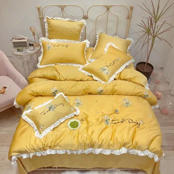 Summer High-End Tencel Four-piece Set 60 Lenzing Viscose Simple Flounced Embroidered Princess Style Quilt Cover Sheet 1.8M 
Summer High-End Tencel Four-piece Set 60 Lenzing Viscose Simple Flounced Embroidered Princess Style Quilt Cover Sheet 1.8M