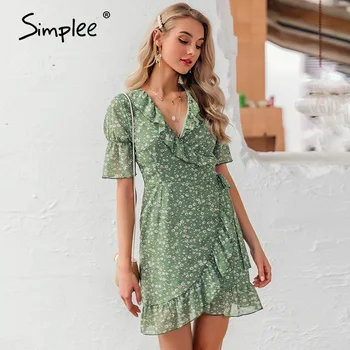 Simplee Sexy v-neck women floral dress Bohemian ruffled asymmetric holiday short sleeve sundress Summer beach ladies mini dress 
Simplee Sexy v-neck women floral dress Bohemian ruffled asymmetric holiday short sleeve sundress Summer beach ladies mini dress