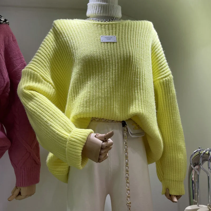 [EWQ] корейские модные шикарные вязаные пуловеры с украшением в виде ярлыка