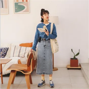 Vintage Women Denim Skirt Spring Summer 2020 Fashion A-Line Jeans Skirt Mid-Calf High Waist Cowboy Split Skirt Femme Pocket M423 
Vintage Women Denim Skirt Spring Summer 2020 Fashion A-Line Jeans Skirt Mid-Calf High Waist Cowboy Split Skirt Femme Pocket M423
