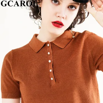 GCAROL 2020 Spring Summer Women Pearl Button Lapel T-shirt Minimalist Thin Basic Knit Tees Breathable Plus Size 2XL 8 colors
GCAROL 2020 Spring Summer Women Pearl Button Lapel T-shirt Minimalist Thin Basic Knit Tees Breathable Plus Size 2XL 8 colors