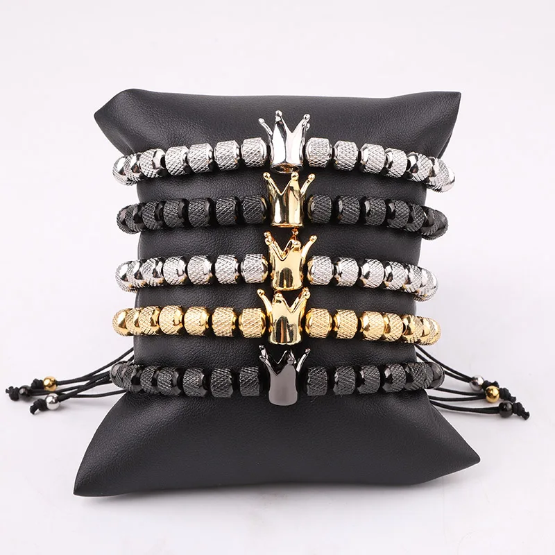 

New Design High Quality Stainless Steel Beads Crown Charm Friendship Custom Macrame Adjustable Bracelet For Men