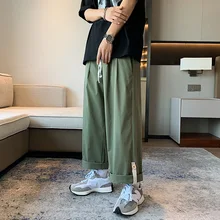 Men's trousers summer thin section Korean style trend button cuffed cropped trousers Hong Kong style loose wide-leg casual pants 
Men's trousers summer thin section Korean style trend button cuffed cropped trousers Hong Kong style loose wide-leg casual pants
