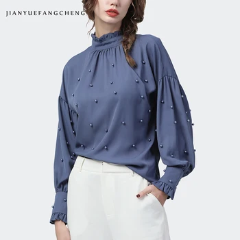 Fashion Pearls Beaded Chiffon Blouse Women Long Sleeve Stand Ruffled Collar Tops Loose Plus Size 2020 Spring New Ladies Blouses
Fashion Pearls Beaded Chiffon Blouse Women Long Sleeve Stand Ruffled Collar Tops Loose Plus Size 2020 Spring New Ladies Blouses
