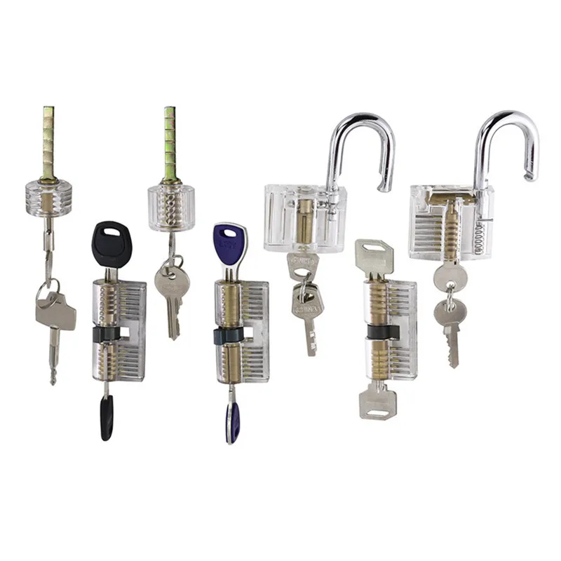 

7Pcs/lot Transparent Locks Padlock Set Lock Pick Cutaway Training Tools Practice Lock for Locksmith Tools