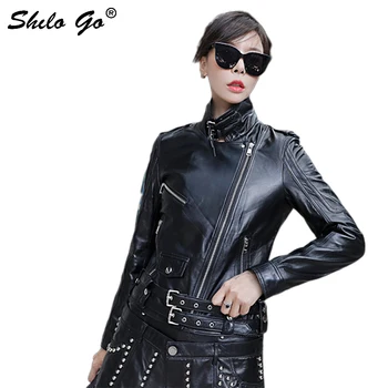 Genuine Leather Jacket Black Moto Notched Neck Buckle Belted Jacket Coats Women Autumn Casual Autumn Solid Slim Outwear Coats 
Genuine Leather Jacket Black Moto Notched Neck Buckle Belted Jacket Coats Women Autumn Casual Autumn Solid Slim Outwear Coats