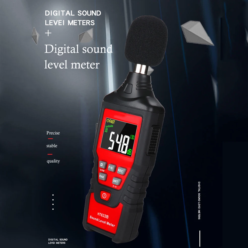 HT622 Noise Measuring Digital Sound Level Meter Handheld Decibel Meter High-precision Backlit Sensor Mini Audio Decibel Monitor
HT622 Noise Measuring Digital Sound Level Meter Handheld Decibel Meter High-precision Backlit Sensor Mini Audio Decibel Monitor