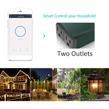 AMS-Waterproof WiFi Outdoor Smart Outlet with 2 Sockets,Wireless Remote Control/Timer,Compatible with Alexa,Google Home US Plug