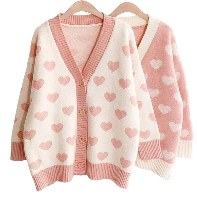 Knitted Cardigan Women's Spring 2021 Year New Loose V-Neck Sweater With Heart-Shaped Pattern Coat
Knitted Cardigan Women's Spring 2021 Year New Loose V-Neck Sweater With Heart-Shaped Pattern Coat
