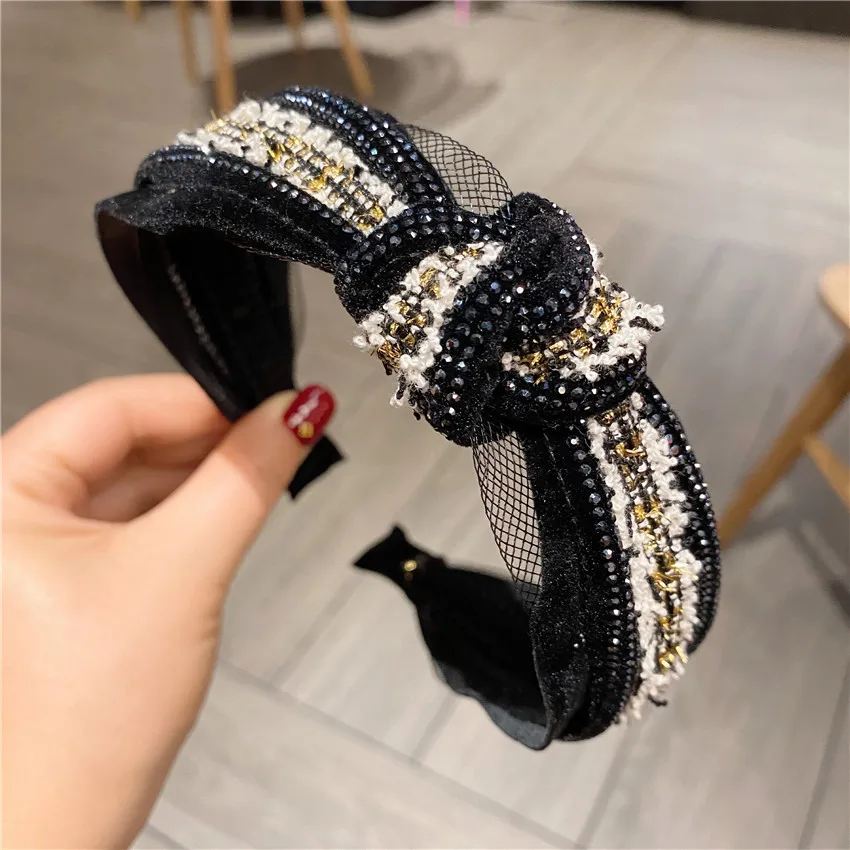 

Korea Knotted Rhinestone Crystal Black Hairbands Hair Accessories Hairband for Girls Sparkling Headbands For Women