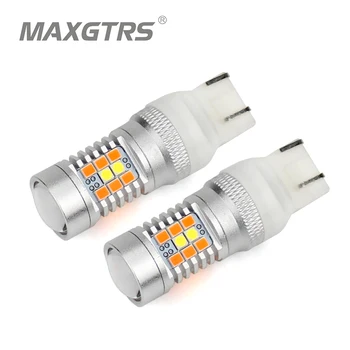 

2x T20 7443 W21/5W Car White Amber Yellow Switchback LED 3030 28smd LED DRL Turn Signal Parking Light Bulbs Dual Color Type