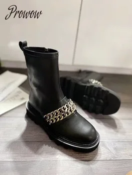 Prowow Genuine Metal Chain Ankle Boots Slip On Soft Leather Low Heel Fashion Boots Shoes Women
Prowow Genuine Metal Chain Ankle Boots Slip On Soft Leather Low Heel Fashion Boots Shoes Women