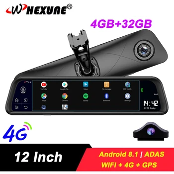 

WHEXUNE 4GB+32GB Car DVR Camera Android 8.1 Stream RearView Mirror 12'' IPS 1080P Drive Video Auto Recorder Registrator Dash cam