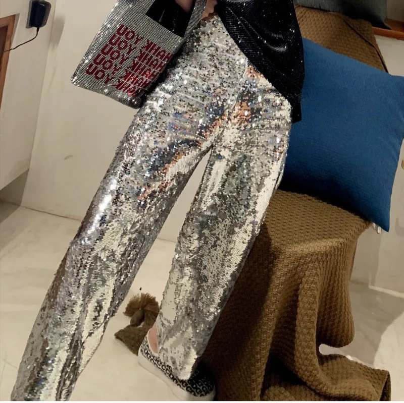 TVVOVVIN 2019 Autumn New Casual Fashion Temperament Women Loose Plus Silver Sequins High Waist Wide Leg Trousers C516
TVVOVVIN 2019 Autumn New Casual Fashion Temperament Women Loose Plus Silver Sequins High Waist Wide Leg Trousers C516