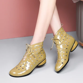 Genuine Leather Summer Women Ankle Boots Cutout Breakthrough Trends Low Heels Round Toe yellow Black lace up sheos woman
Genuine Leather Summer Women Ankle Boots Cutout Breakthrough Trends Low Heels Round Toe yellow Black lace up sheos woman