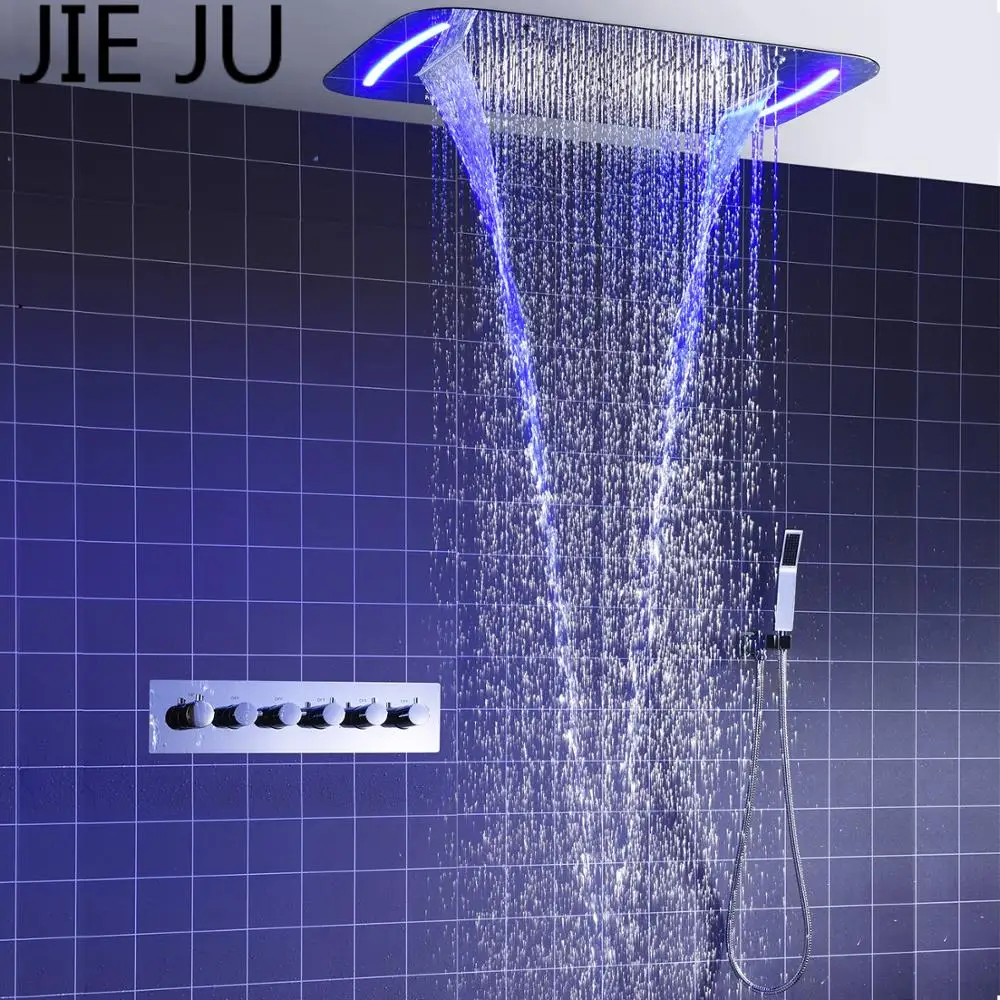 JIE JU Hot Sale LED shower set multifunctional rainfall waterfall rain curtain spray large flow Stainless stell LED shower set 
JIE JU Hot Sale LED shower set multifunctional rainfall waterfall rain curtain spray large flow Stainless stell LED shower set