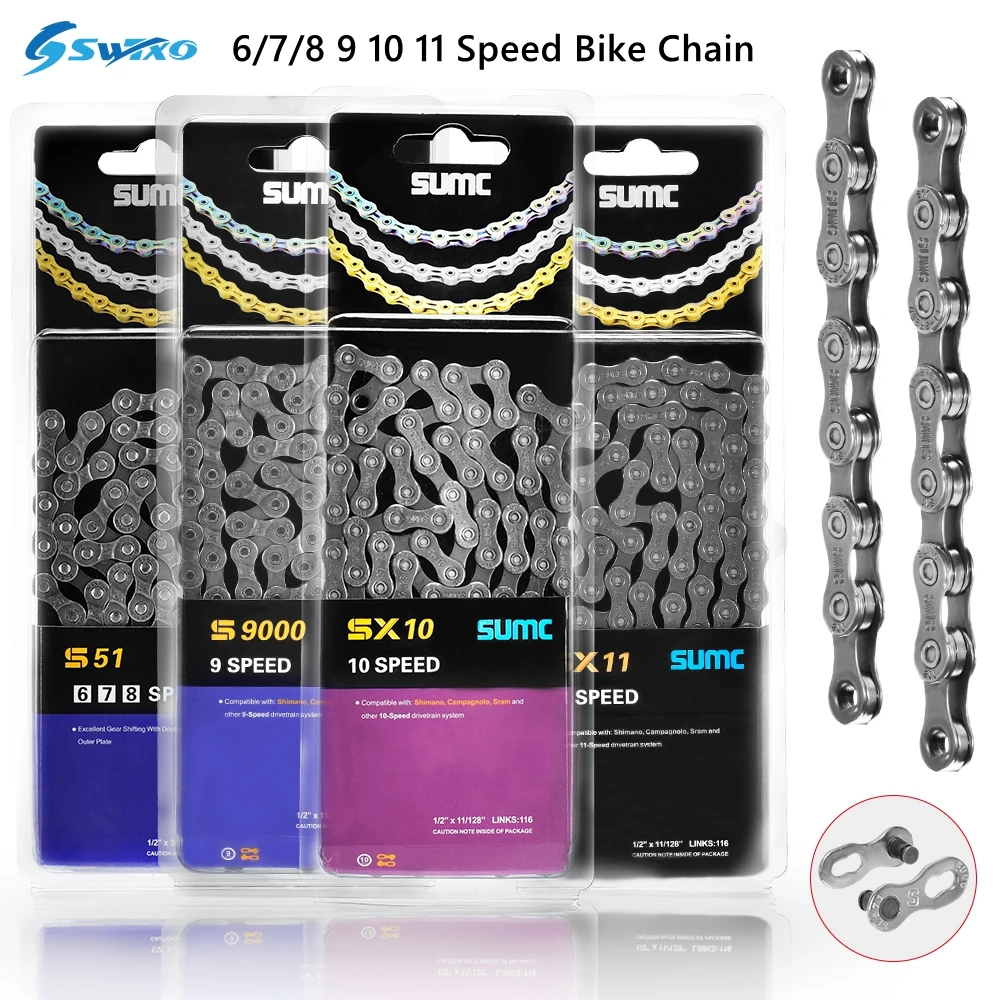 

SWTXO 6/7/8 9 10 11 Speed Chain MTB Road Bike Chain for Shimano Sram Campagnolo with Magic Buckle 1/2" x 11/128" 116 Links