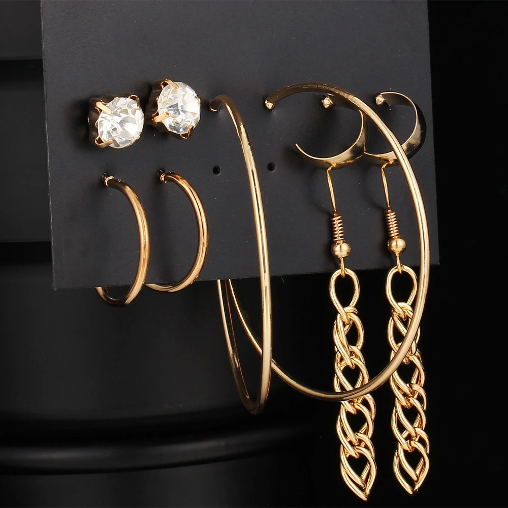 5Pair/Set Retro Simple Tassel Chain Pendant Big Circle Earrings Rhinestone Hook Earings Fashion Jewelry 2020
5Pair/Set Retro Simple Tassel Chain Pendant Big Circle Earrings Rhinestone Hook Earings Fashion Jewelry 2020