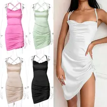 Articat Spaghetti Strap Mini Satin Dress Women Sexy Backless Cross Bandage Bodycon Party Dress Pleated Stretch Short Club Dress
Articat Spaghetti Strap Mini Satin Dress Women Sexy Backless Cross Bandage Bodycon Party Dress Pleated Stretch Short Club Dress