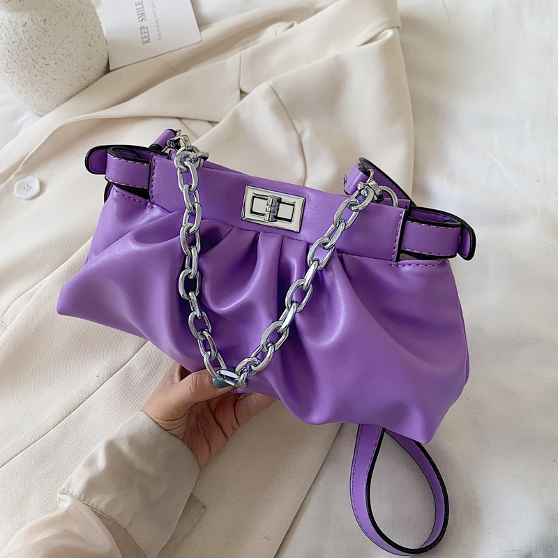 PU Leather Solid Color Cloud Bag for Women 2020 Fashion Thick Chain Shoulder Messenger Handbags Summer New Luxury Cross Body Bag
PU Leather Solid Color Cloud Bag for Women 2020 Fashion Thick Chain Shoulder Messenger Handbags Summer New Luxury Cross Body Bag