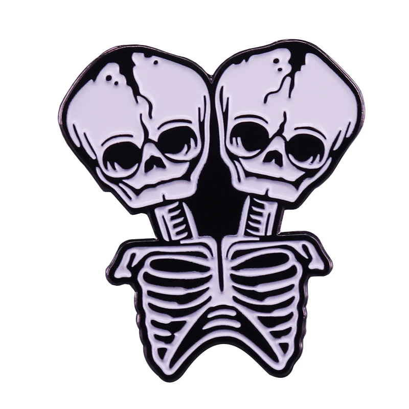 Двухсторонняя шпилька со скелетом Черный Белый Готический художественный