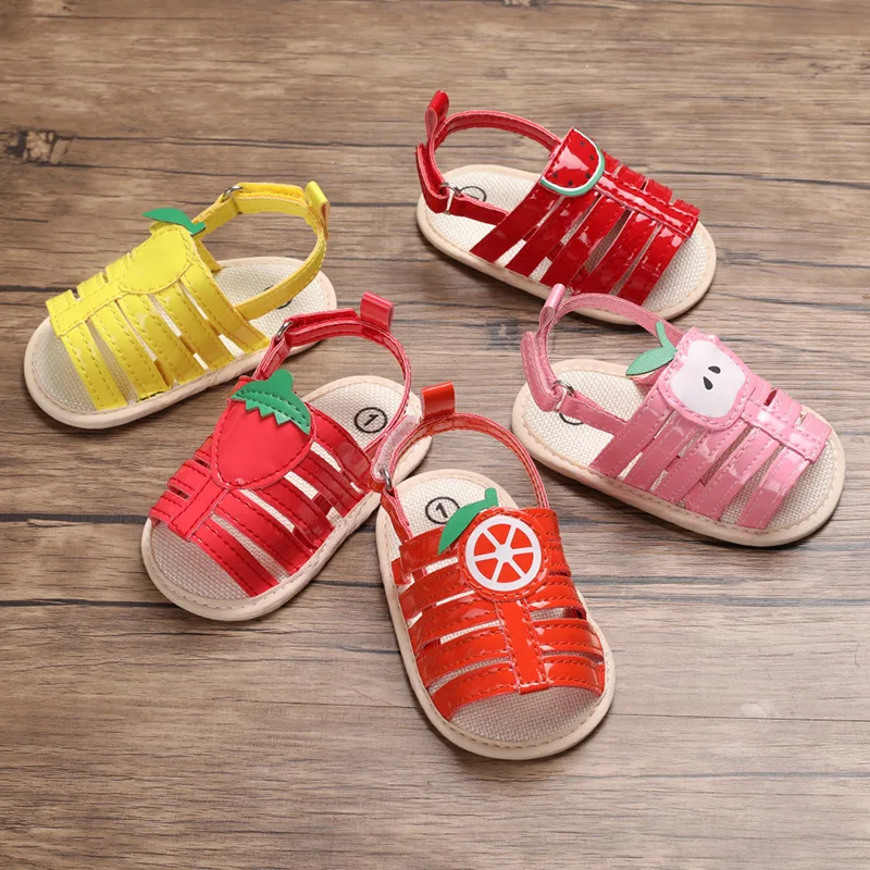 Newborn Girl Baby Sandals Summer PU Red Cute Fruits Hook & Loop Soft Anti-Slip Sole Toddler Crib Shoes Outdoors | Мать и ребенок