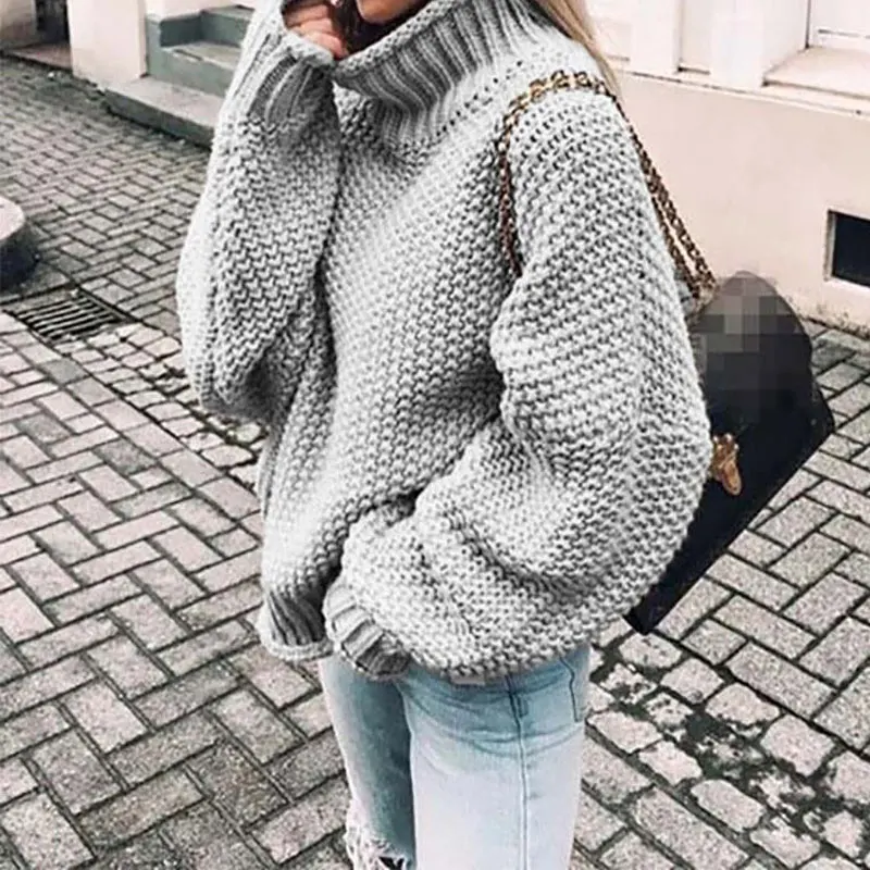 Осенне-зимний женский свитер с высоким воротом теплый плотный вязаный пуловер