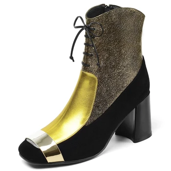 BONJOMARISA Genuine Leather Ladies Mixed Color Lace Up High Heels Ankle Bopts Metal Brand Zipper Boots Women Casual Shoes Woman
BONJOMARISA Genuine Leather Ladies Mixed Color Lace Up High Heels Ankle Bopts Metal Brand Zipper Boots Women Casual Shoes Woman