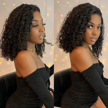 

13x4 Curly Lace Front Short Bob Human Wig Tuneful Brazilian Remy Hair 150% Pre Plucked Natural Hairline Glueless Bob Wigs