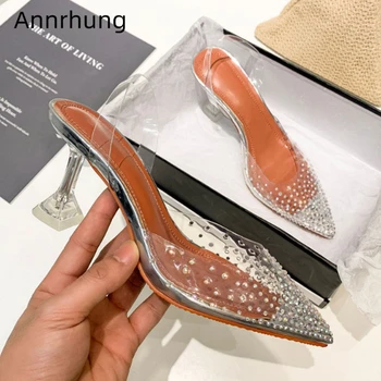 Clear Crystal Goblet Heel Banquet Shoes Woman Sexy Pointed Toe Back Straps Jeweled Rhinestone Transparent PVC Sandals Women
Clear Crystal Goblet Heel Banquet Shoes Woman Sexy Pointed Toe Back Straps Jeweled Rhinestone Transparent PVC Sandals Women