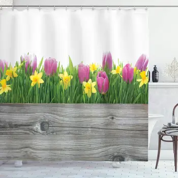 Daffodil Decor Collection, Spring Tulips and Daffodils Flowers Blossoms in Vibrant Colors with Wood Plank, Polyester Fabric
Daffodil Decor Collection, Spring Tulips and Daffodils Flowers Blossoms in Vibrant Colors with Wood Plank, Polyester Fabric