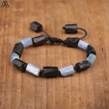 Natural Black Tourmaline Blue Kyanite Nugget Stone Beads Cord Knotted Adjustable Bracelet Women Handmade Braid Jewelry N0380AMBA 
Natural Black Tourmaline Blue Kyanite Nugget Stone Beads Cord Knotted Adjustable Bracelet Women Handmade Braid Jewelry N0380AMBA